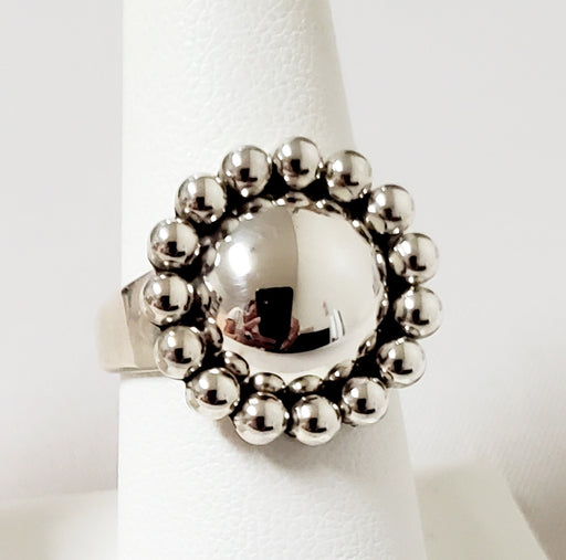 photo of Small Silver Dome surrounded with handmade silver beads Ring