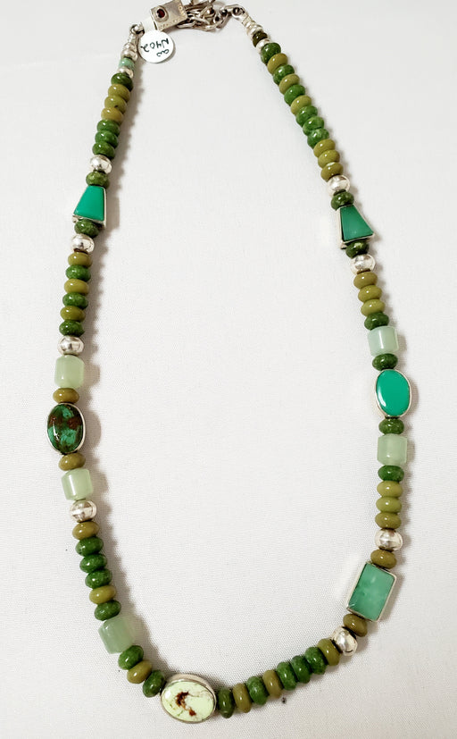Photo of Single strand silver and mixed green turquoise necklace by Christin Wolf