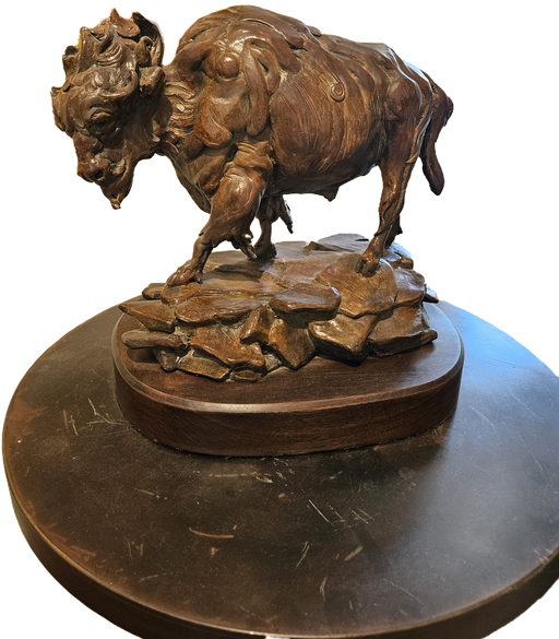 Photo of bronze sculpture of a buffalo by Carol Ruff Franza