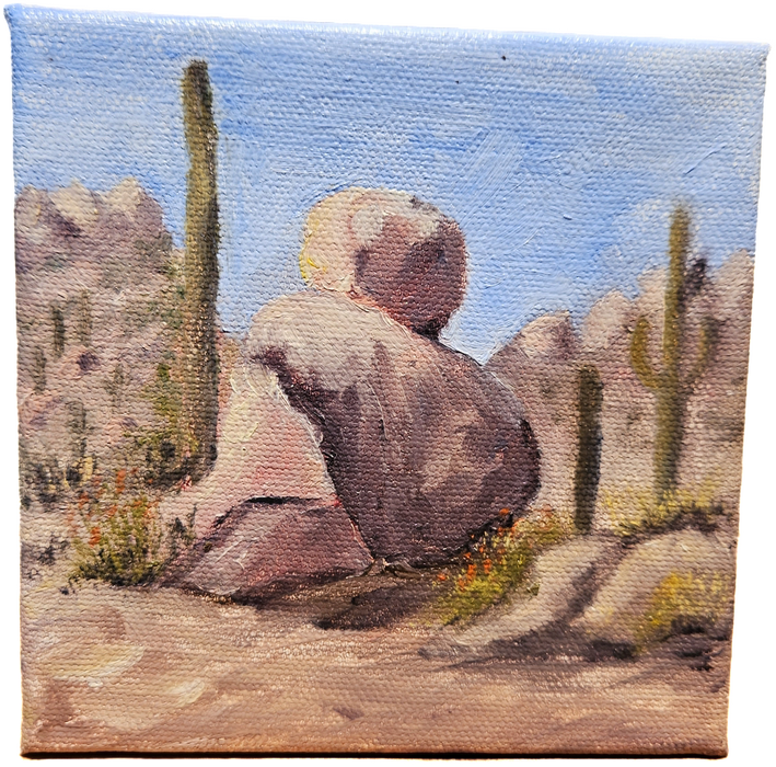 Photo of oil painting of desert landscape by Lil Leclerc