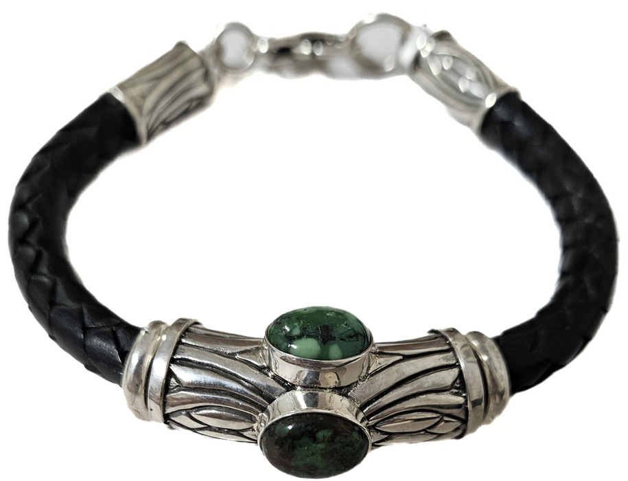 Photo of Silver, Turquoise and Black Leather Bracelet by Shreve Saville