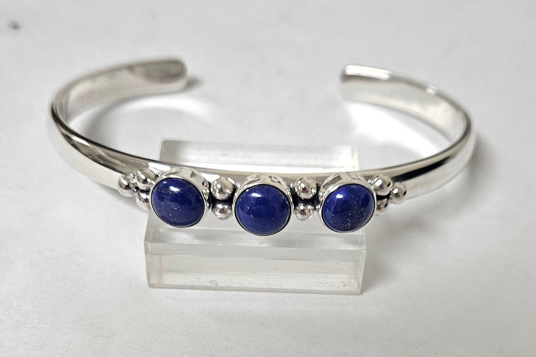 1393 3 Stone Lapis Cuff with silver beads