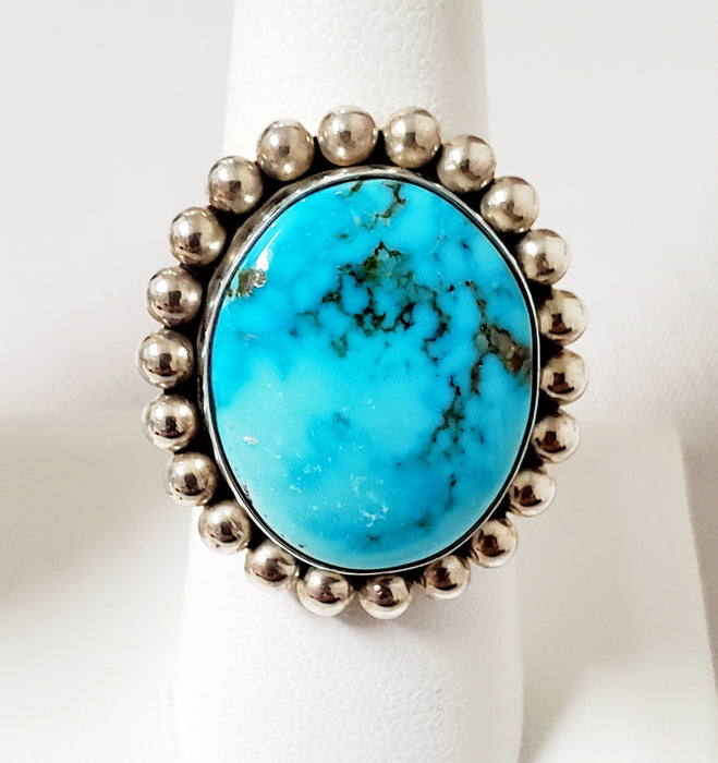 Photo of Oval Kingman Turquoise and silver ring by Artie Yellowhorse
