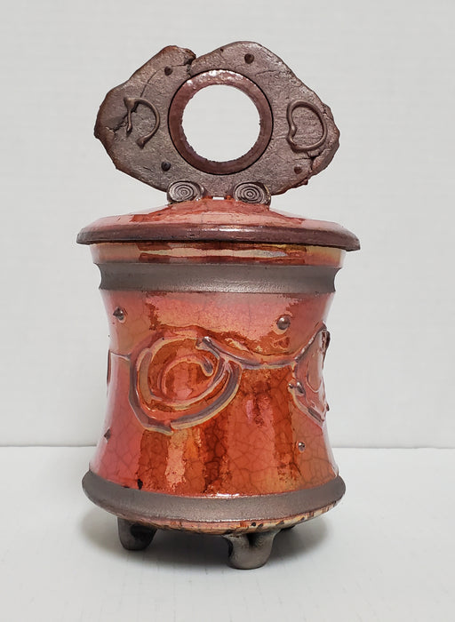 Raku Pottery with Lid Ferric Glaze by Bob Smith