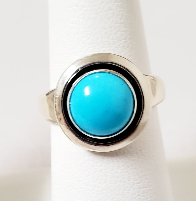 Photo of round Sleeping Beauty Turquoise and silver ring by Artie Yellowhorse