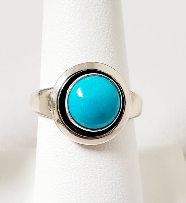 Photo of round Sleeping Beauty Turquoise and silver ring by Artie Yellowhorse