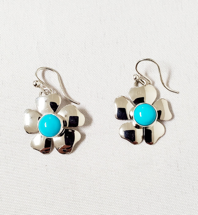 Photo of Dogwood Flower Shape Earring with Sleeping Beauty Turquoise center  dangle earring by Artie Yellowhorse