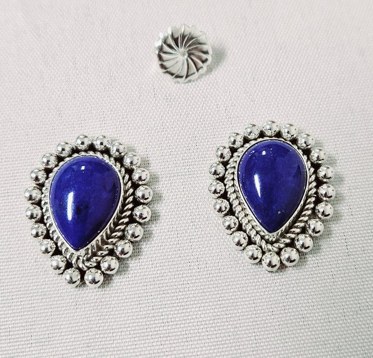 Photo of silver and lapis earrings by Artie Yellowhorse