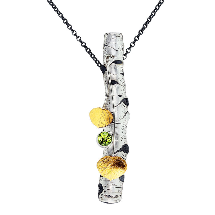 WVAASL-P138 Aspen Allure Pendant with 2 leaf and Peridot