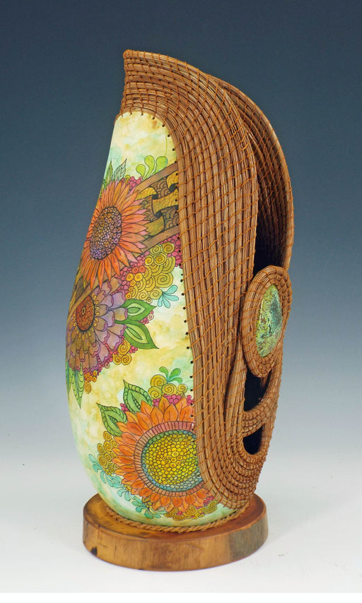Photo of carved and painted gourd by Judy Richie