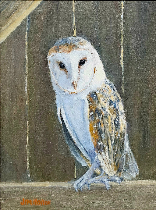 Photo of painting of barn owl by Jim Hollon