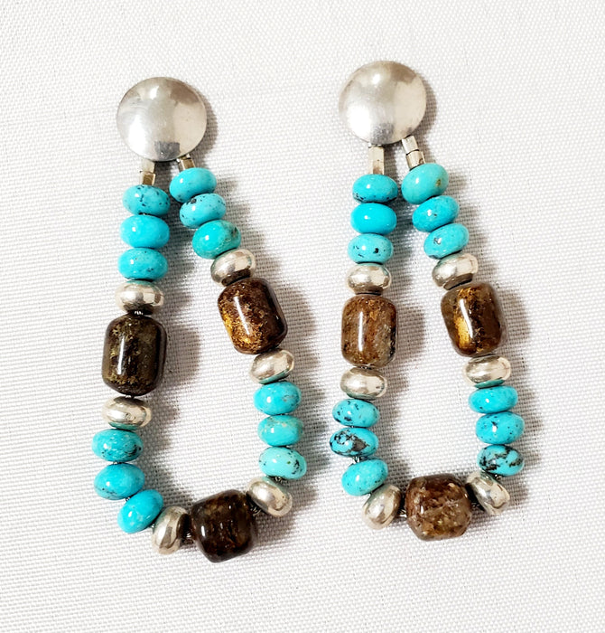 Photo of Turquoise, Fossilized Dinosaur Bone and Silver Bead Earring by Christin Wolf
