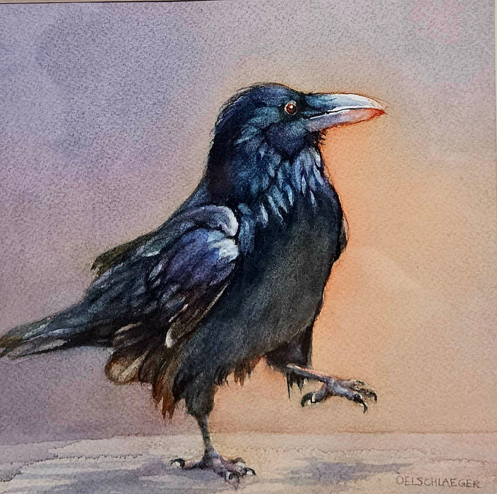 Photo of Watercolor painting of a crow by Mary Oelschlaeger