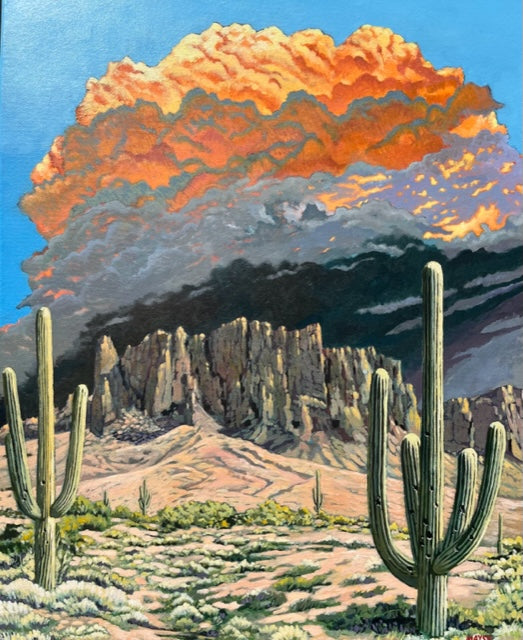 Photo of Painting of Cactus and Mountains by Bert Mayse