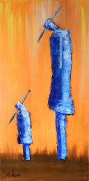 Photo of acrylic painting of abstract cowboys by Manny Valenzuela