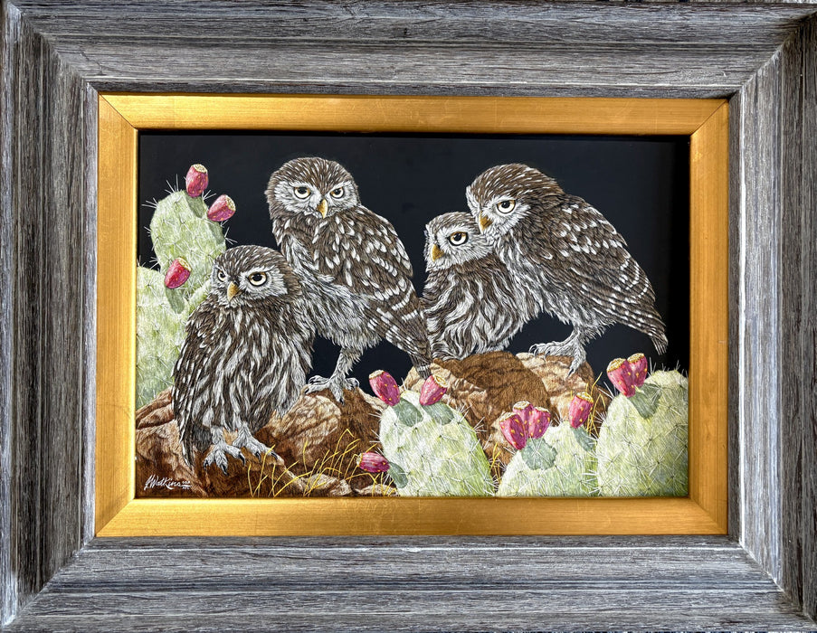 JW Prickly Pear Sentinels, burrowing owls by Joe Watkins