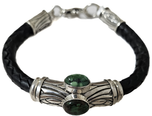 Photo of Silver, Turquoise and Black Leather Bracelet by Shreve Saville