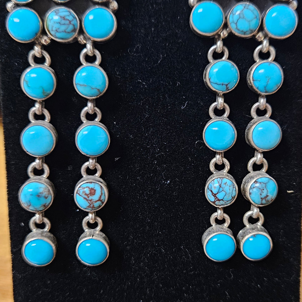 SWS 540 Fourteen Stone Turquoise Dangle Post Earring — Turquoise