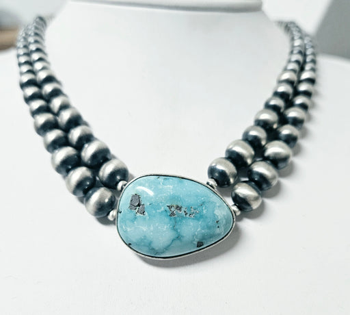 silver bead and turquoise necklace