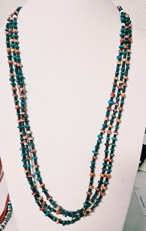 3 Strand turquoise and oyster shell bead necklace