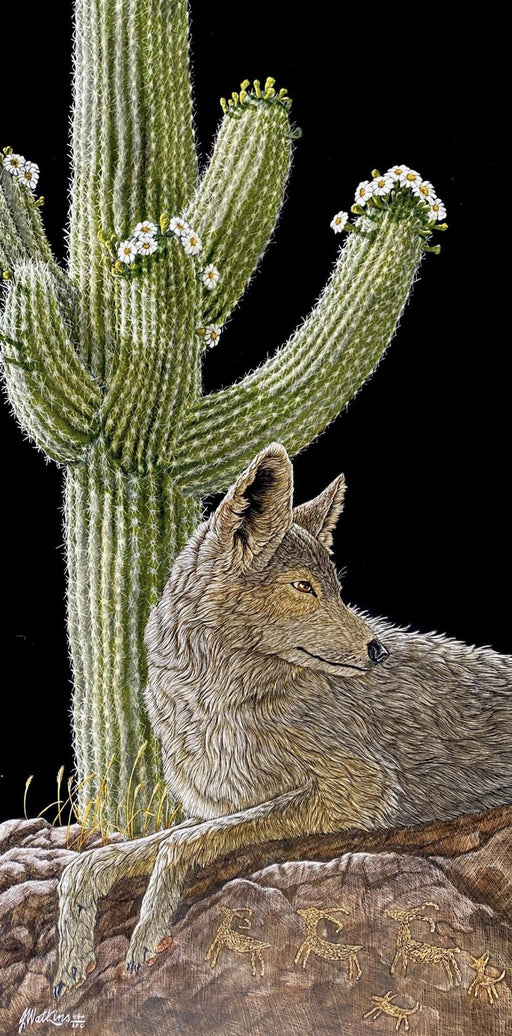 Photo of scratchboard painting by Joe Watkins