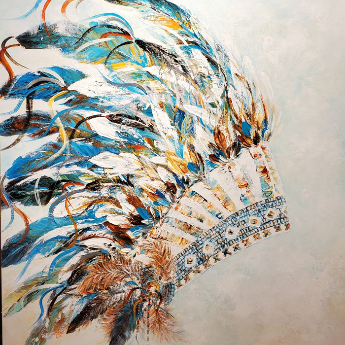 Photo of "The Greatest Honor" Acrylic painting depicting a native headdress