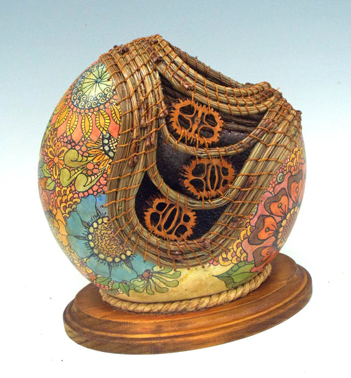 Photo of carved and painted gourd by Judy Richie