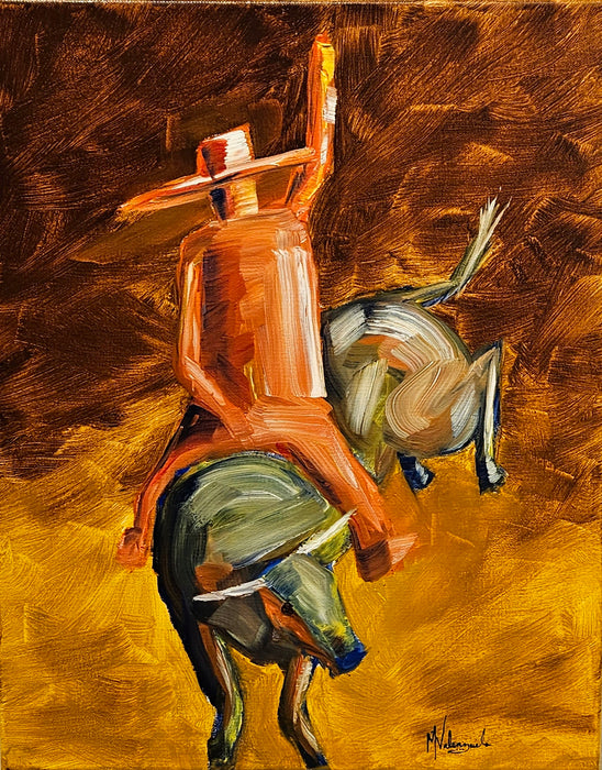 Photo of acrylic painting of abstract cowboys by Manny Valenzuela
