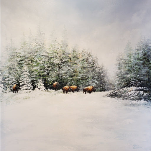 Photo of "Wandering Wood Bison" Acrylic painting depicting buffalos in the snow