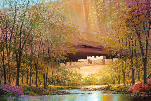 Photo of Charles Pabst Painting of Cliff Dwelling Reflections