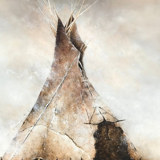 Photo of painting by Anna Carlson "Home" 48" x 48" Acrylic on Canvas depicting a TeePee