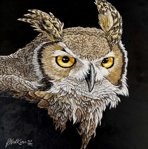 Photo of Scratchboard art by Joe Watkins