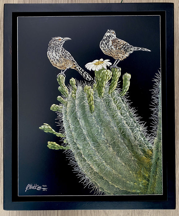 Photo of scratchboard painting by Joe Watkins